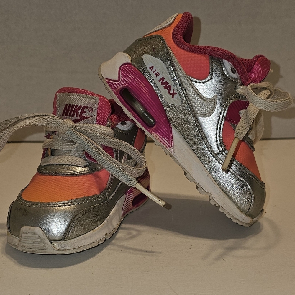 Nike Air Max 90 PRM Silver Pink Orange Toddler Shoes Size 5C 724873-800